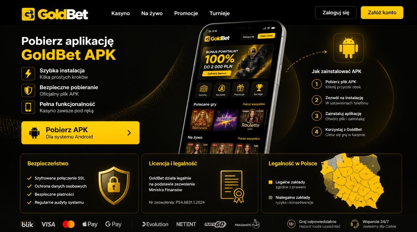 Użytkownik pobiera aplikację GoldBet APK na Androida z zabezpieczeniami