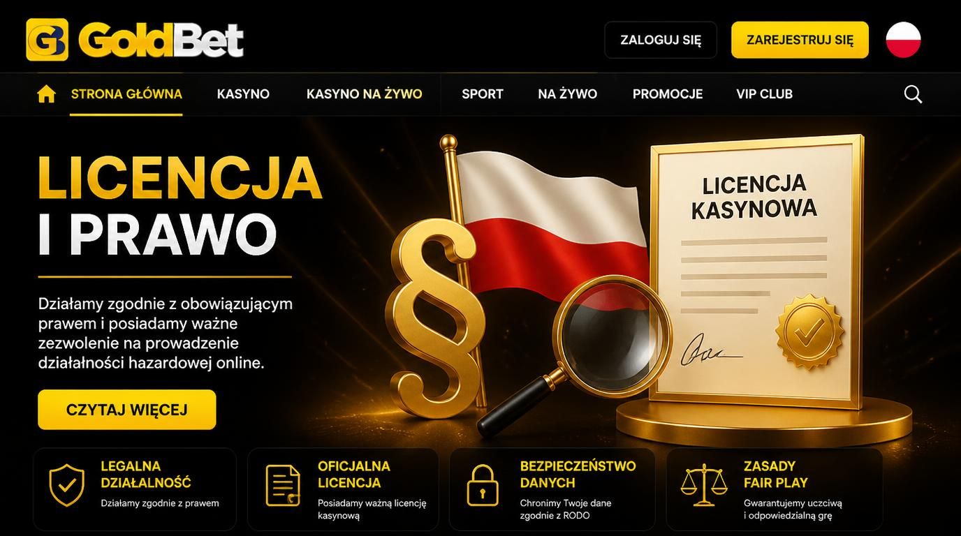  Ikona licencji obok flagi Polski na tle interfejsu kasyna 